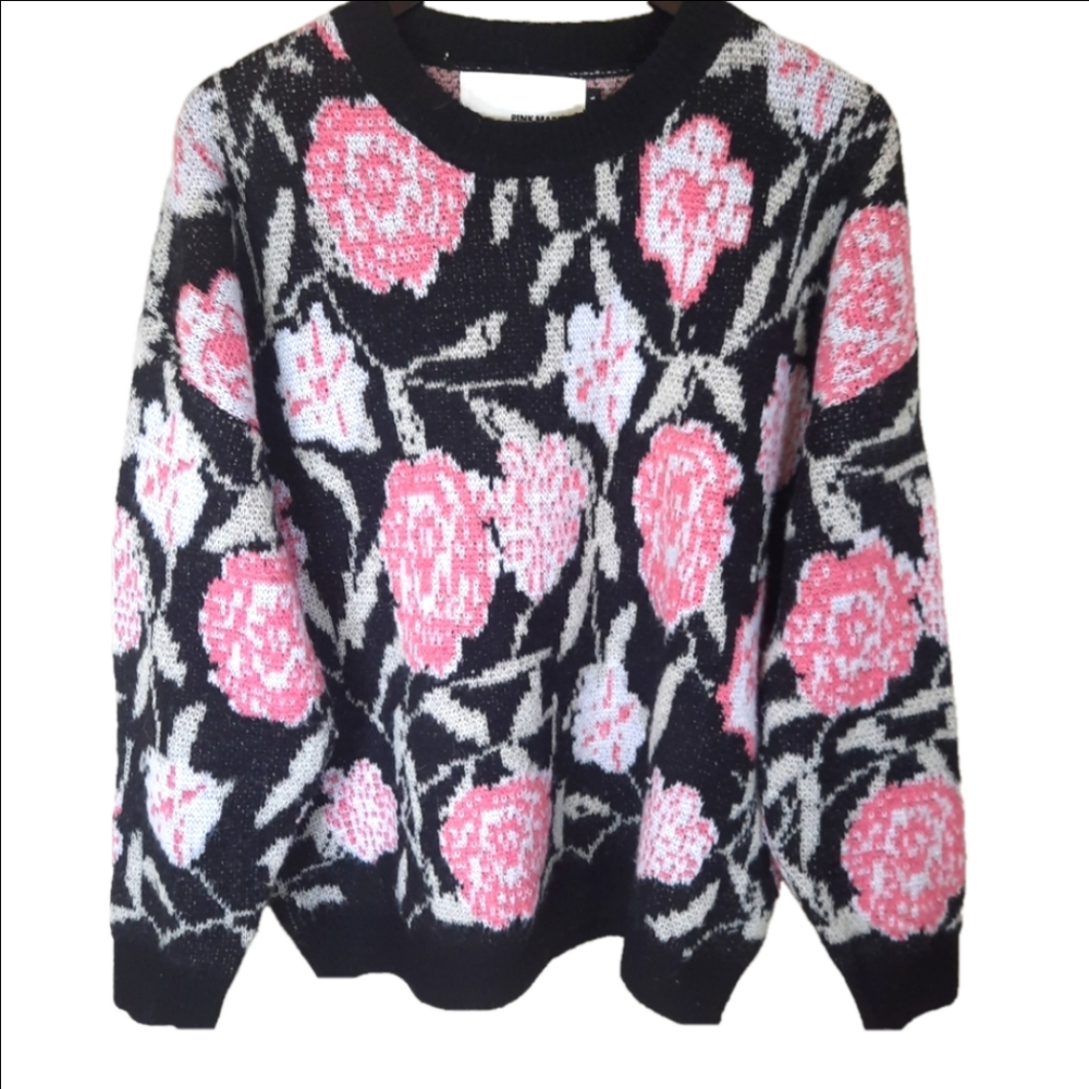 Pink Martini Floral Knit Sweater Size L
